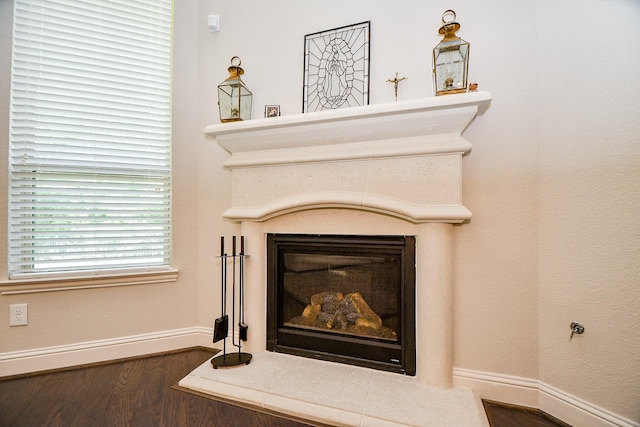 1704 Graystone Hills Dr, Conroe, TX 77304 - detailed view of a glass covered fireplace and wood finished floors