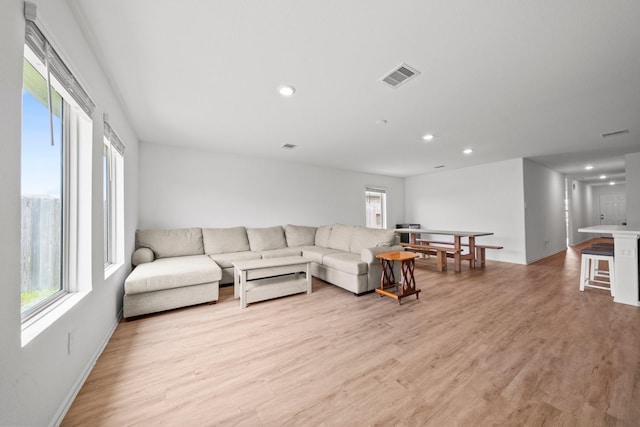 18107 Rockvine Dr, Hockley, TX 77447 - living area featuring light wood finished floors, recessed lighting, and baseboards