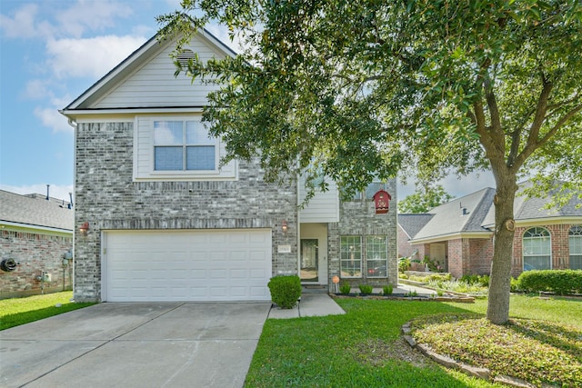 15503 Hickory Dale St, Cypress, TX 77429 - view of front of home featuring brick siding, a garage, concrete driveway, and a front yard