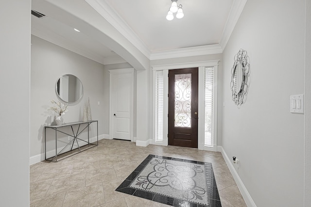 13635 Reeveston Rd, Houston, TX 77039 - foyer featuring arched walkways, crown molding, and baseboards