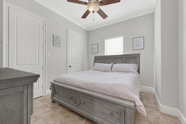 13635 Reeveston Rd, Houston, TX 77039 - bedroom with baseboards, ornamental molding, and ceiling fan