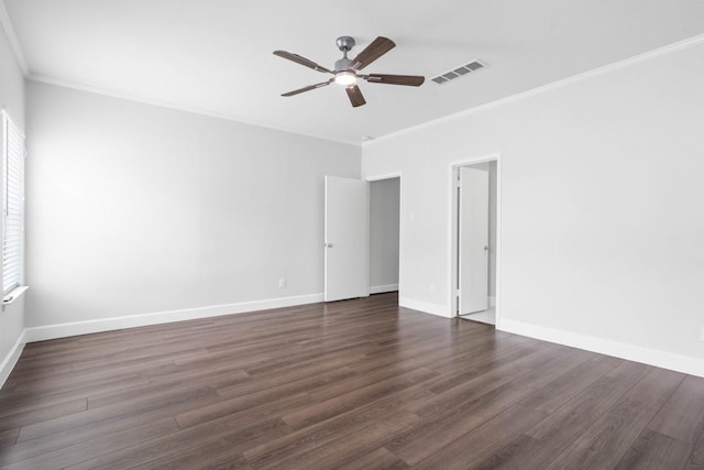 406 Wilcrest Dr Unit 406, Houston, TX 77042 - empty room featuring ornamental molding, ceiling fan, dark wood-style flooring, and baseboards