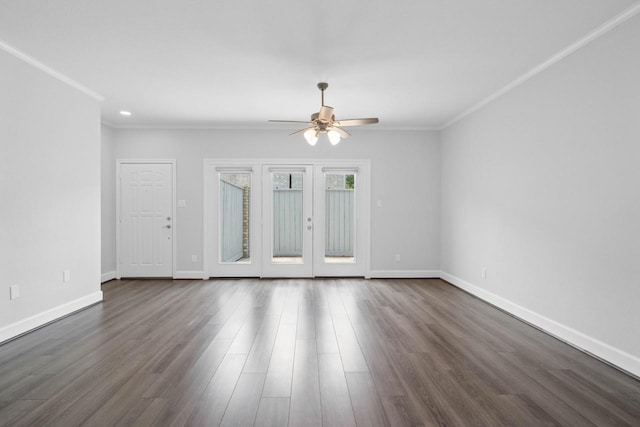 406 Wilcrest Dr Unit 406, Houston, TX 77042 - unfurnished room with crown molding, ceiling fan, baseboards, and dark wood finished floors