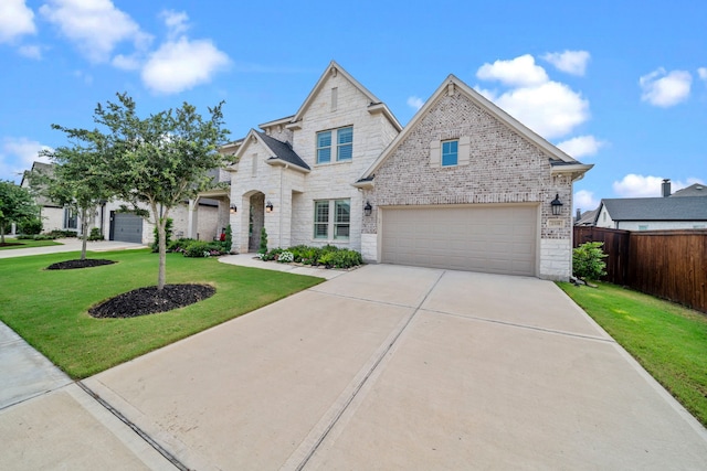 2310 Desert Holly Dr, Katy, TX 77493 - view of front facade with driveway, brick siding, a garage, and stone siding