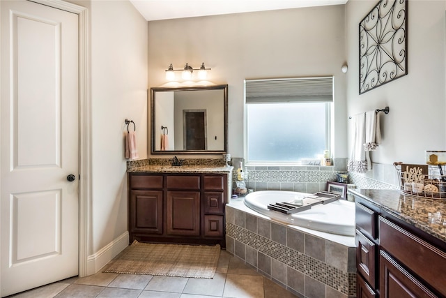 10040 Easton Sky Ln, Cypress, TX 77433 - full bathroom with a garden tub, vanity, and tile patterned floors