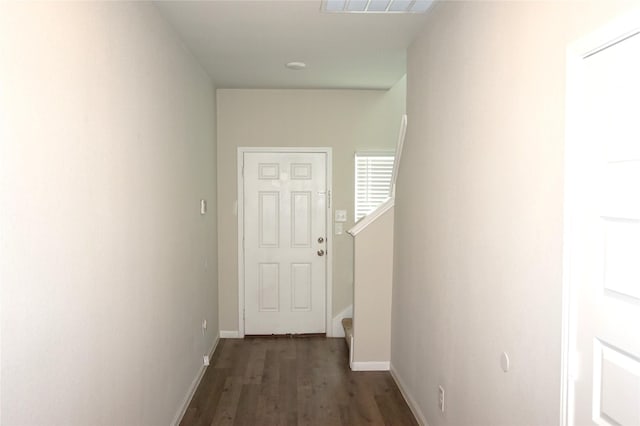 21930 King Heights Ln, Houston, TX 77073 - hall featuring dark wood finished floors, stairs, and baseboards