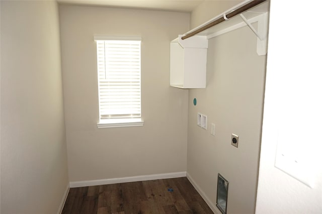21930 King Heights Ln, Houston, TX 77073 - laundry area with electric dryer hookup, dark wood-style flooring, baseboards, and hookup for a washing machine