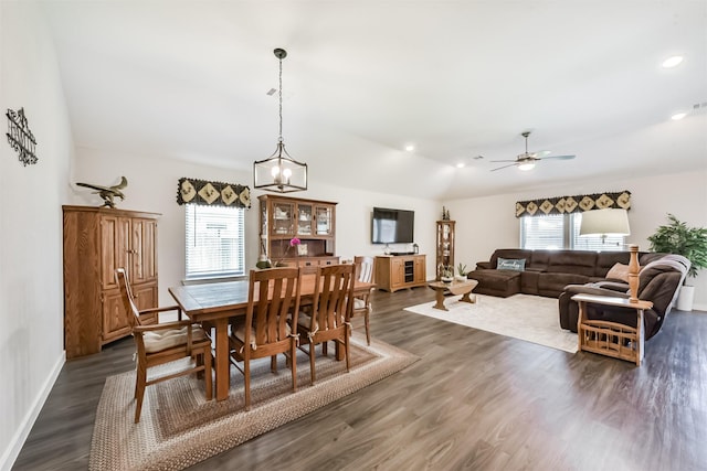 22107 Juniper Crossing Dr, New Caney, TX 77357 - dining space with dark wood-style flooring, a ceiling fan, baseboards, and recessed lighting
