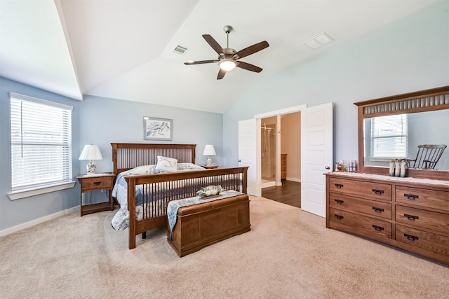 22107 Juniper Crossing Dr, New Caney, TX 77357 - bedroom featuring lofted ceiling, carpet floors, multiple windows, and baseboards