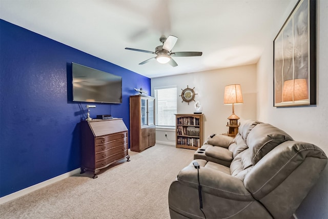 22107 Juniper Crossing Dr, New Caney, TX 77357 - carpeted living area with a ceiling fan and baseboards