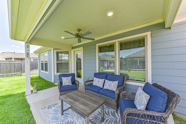 22107 Juniper Crossing Dr, New Caney, TX 77357 - view of patio / terrace with a ceiling fan and an outdoor living space