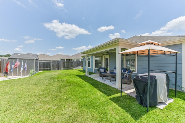 22107 Juniper Crossing Dr, New Caney, TX 77357 - view of yard with an outdoor hangout area, a patio, and a gazebo