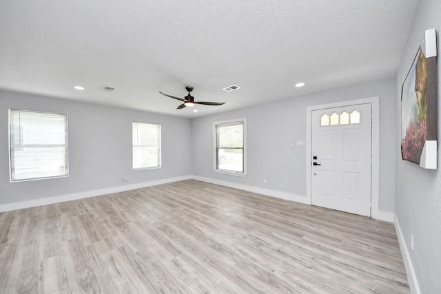 503 Schilling St, Baytown, TX 77520 - entryway featuring baseboards, ceiling fan, light wood-type flooring, and recessed lighting