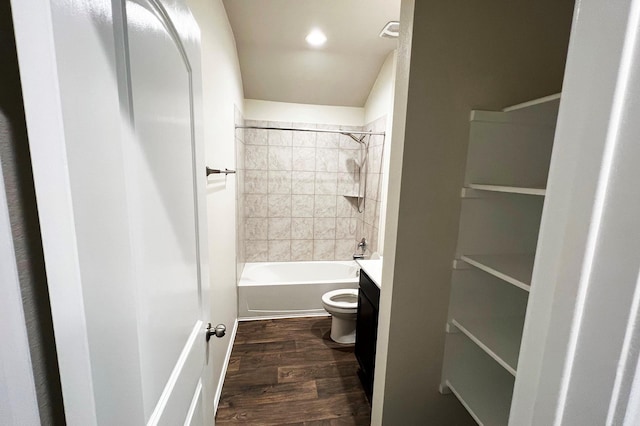 22911 San Giorgio Ct, Katy, TX 77449 - full bathroom featuring toilet, vanity, wood finished floors, and bathtub / shower combination