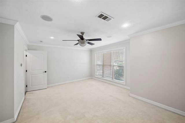 17511 Cassina Dr, Spring, TX 77388 - spare room featuring crown molding, baseboards, ceiling fan, recessed lighting, and light colored carpet