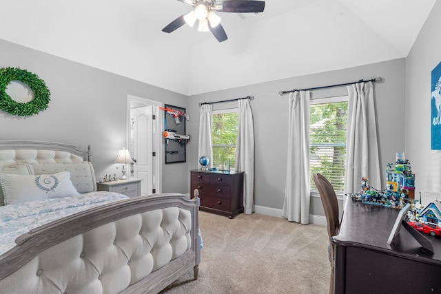 72 Tall Trl, Missouri City, TX 77459 - bedroom featuring vaulted ceiling, light carpet, baseboards, and a ceiling fan