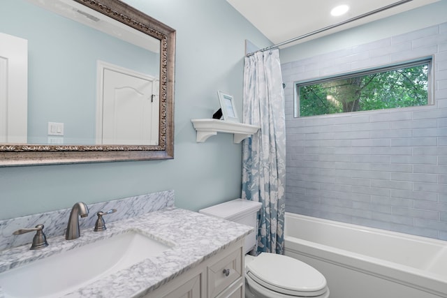 72 Tall Trl, Missouri City, TX 77459 - bathroom featuring toilet, vanity, and shower / bath combination with curtain