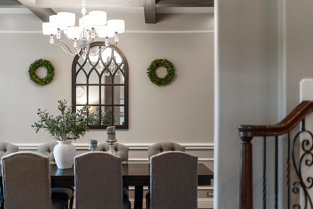 72 Tall Trl, Missouri City, TX 77459 - dining space with a chandelier and beam ceiling