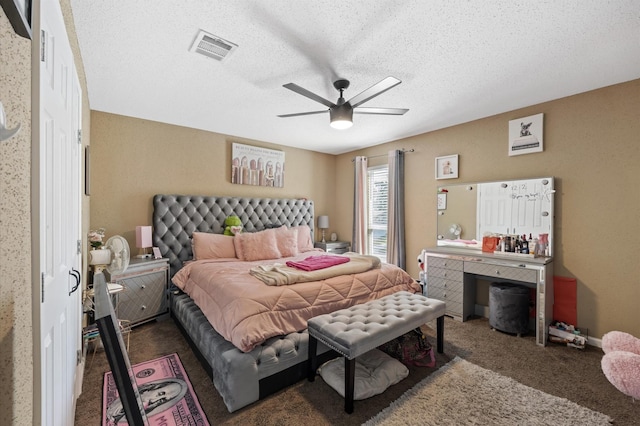 20407 Spoonwood Dr, Humble, TX 77346 - bedroom with carpet flooring, ceiling fan, and a textured ceiling