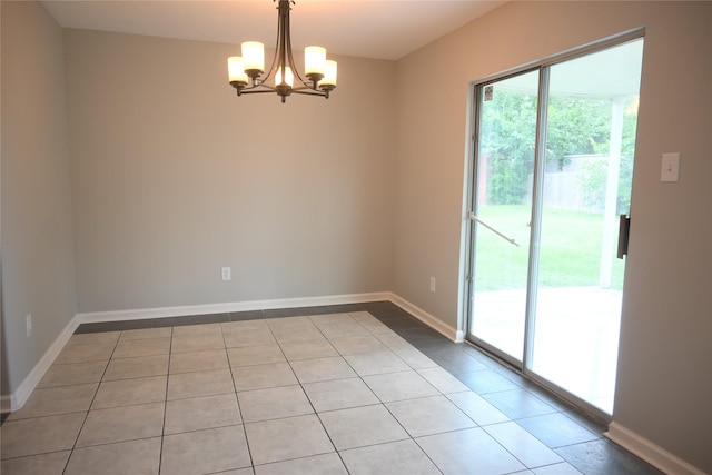 12002 Cobbs Creek Ct, Houston, TX 77067 - empty room featuring a chandelier, light tile patterned floors, and baseboards