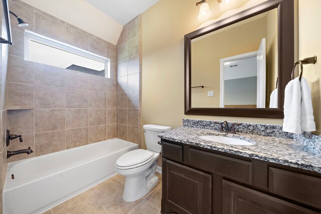 2506 Haven Hill Dr, Katy, TX 77494 - bathroom featuring vanity, toilet, washtub / shower combination, and tile patterned flooring