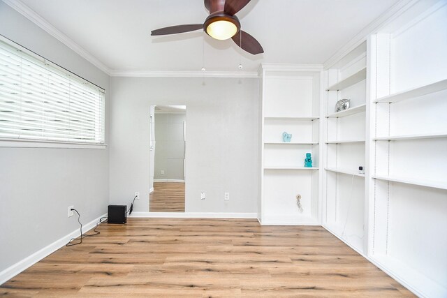1908 Augusta Dr Unit 10, Houston, TX 77057 - empty room featuring crown molding, ceiling fan, light wood-style flooring, and baseboards