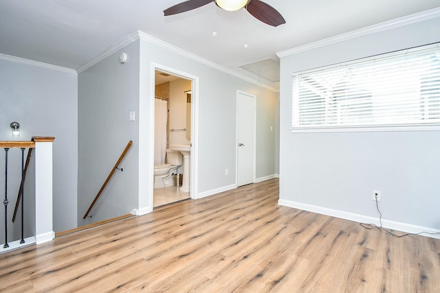 1908 Augusta Dr Unit 10, Houston, TX 77057 - empty room with attic access, a ceiling fan, crown molding, wood finished floors, and baseboards