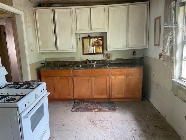3706 Yosemite St, Houston, TX 77021 - kitchen with white gas range oven, a sink, and dark countertops