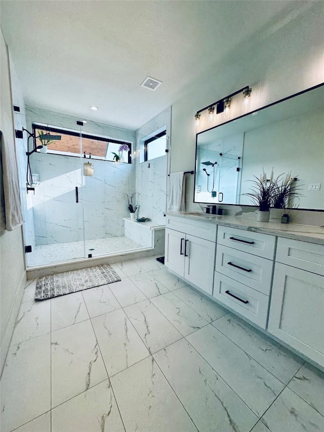 210 E 39th St, Houston, TX 77018 - full bath with marble finish flooring, a marble finish shower, and vanity