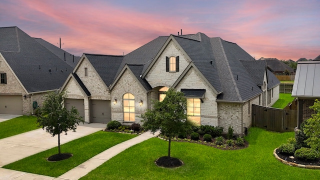 28911 Ally Lynn Way, Katy, TX 77494 - french country inspired facade featuring stone siding, driveway, a garage, roof with shingles, and brick siding