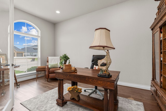 28911 Ally Lynn Way, Katy, TX 77494 - home office with wood finished floors, plenty of natural light, baseboards, and recessed lighting