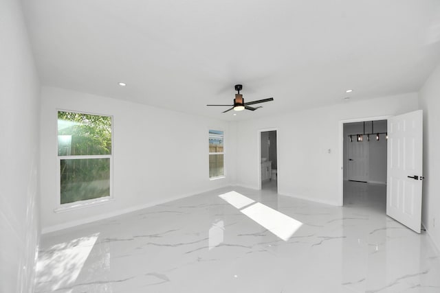 22718 Carter Moir Ln, Katy, TX 77449 - unfurnished bedroom with recessed lighting, baseboards, marble finish flooring, and ceiling fan