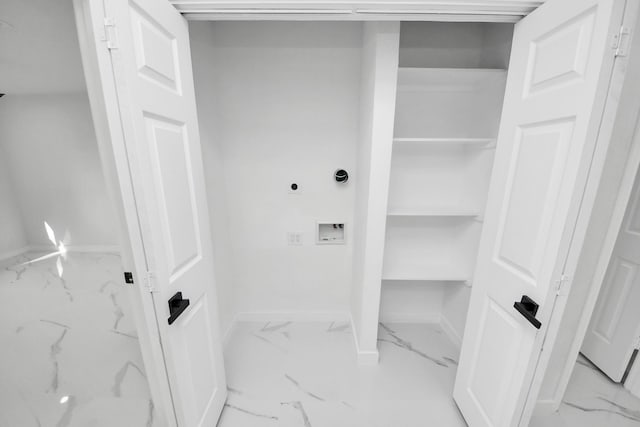 22718 Carter Moir Ln, Katy, TX 77449 - washroom with light marble finish flooring, baseboards, and washer hookup