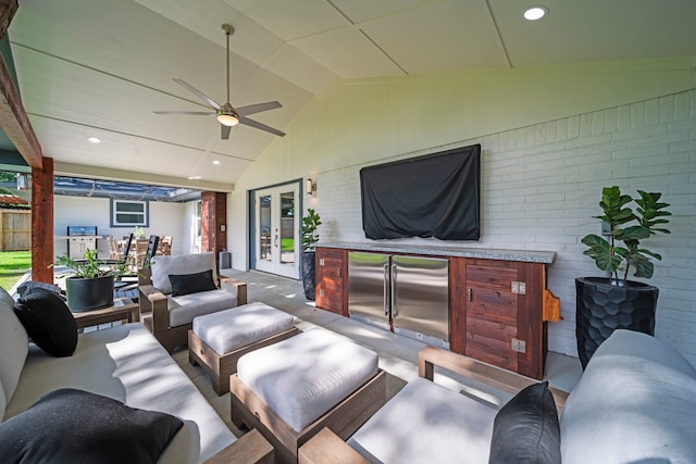 3010 Helberg Rd, Houston, TX 77092 - view of patio / terrace with french doors, an outdoor living space, and ceiling fan