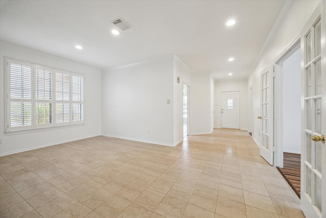 14507 Sycamore Lake Rd, Houston, TX 77062 - unfurnished room with crown molding, recessed lighting, baseboards, and french doors