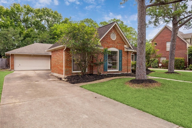 14507 Sycamore Lake Rd, Houston, TX 77062 - ranch-style house featuring concrete driveway, brick siding, a front lawn, and roof with shingles