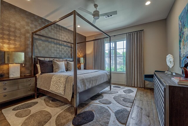 3637 Meadow Lake Ln, Houston, TX 77027 - bedroom featuring wood finished floors, recessed lighting, baseboards, and ceiling fan