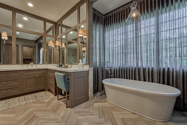 3637 Meadow Lake Ln, Houston, TX 77027 - full bathroom featuring a soaking tub, vanity, and recessed lighting