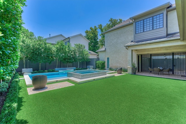 3637 Meadow Lake Ln, Houston, TX 77027 - view of yard featuring a patio and a pool with connected hot tub