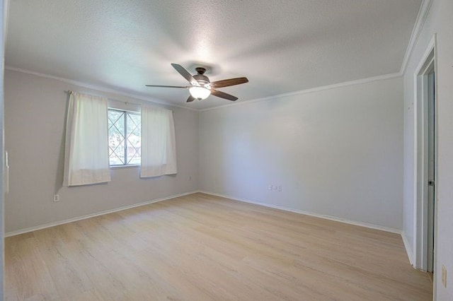 1402 Beachcomber Ln, Houston, TX 77062 - unfurnished room with light wood-style flooring, ceiling fan, crown molding, baseboards, and a textured ceiling