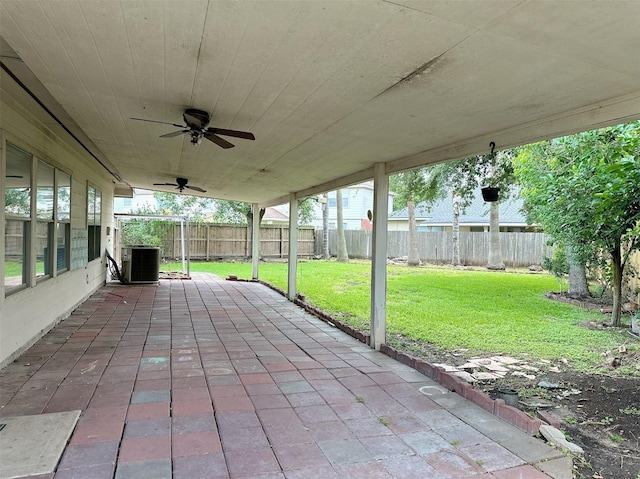 15318 Griggs Point Ln, Sugar Land, TX 77498 - view of patio / terrace with ceiling fan and central AC unit