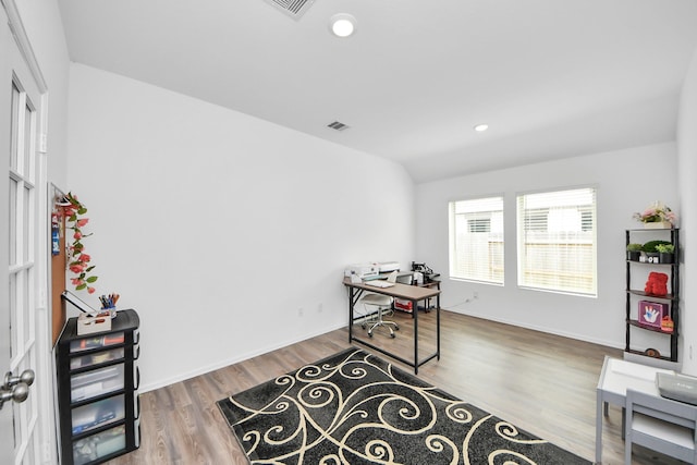 4710 Jasmine Heather Ln, Baytown, TX 77521 - home office featuring wood finished floors, recessed lighting, and baseboards