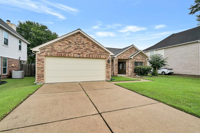 6511 Coldstream Dr, Pasadena, TX 77505 - view of front facade with driveway, brick siding, central AC, and an attached garage