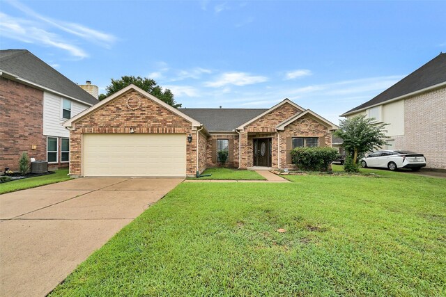 6511 Coldstream Dr, Pasadena, TX 77505 - view of front of property with an attached garage, a front lawn, concrete driveway, and brick siding