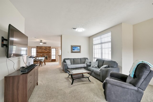 6511 Coldstream Dr, Pasadena, TX 77505 - living area with light colored carpet and ceiling fan