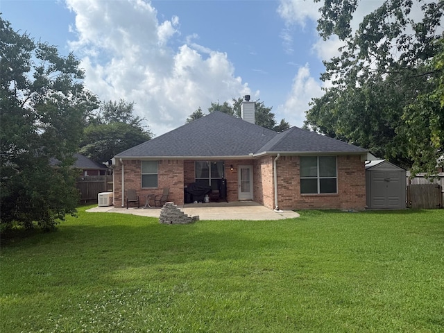 7126 Leens Lodge Ln, Humble, TX 77346 - back of house with a patio area, brick siding, a chimney, and roof with shingles