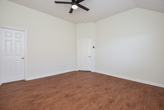 4026 Almond Lake Dr, Houston, TX 77047 - spare room featuring a ceiling fan, dark wood-type flooring, vaulted ceiling, and baseboards