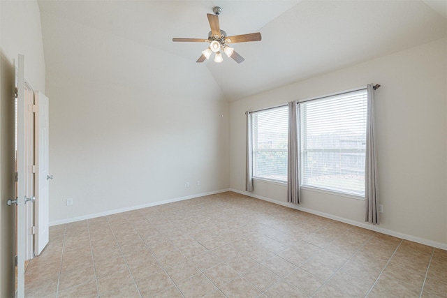 20210 Stonebridge Terrace Dr, Richmond, TX 77407 - unfurnished room featuring lofted ceiling, a ceiling fan, and light tile patterned flooring