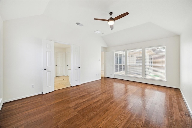 18519 Water Scene Trl, Cypress, TX 77429 - unfurnished bedroom with vaulted ceiling, wood finished floors, baseboards, and ceiling fan