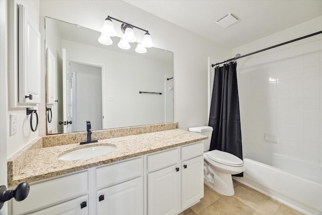 18519 Water Scene Trl, Cypress, TX 77429 - full bathroom with toilet, vanity, shower / bathtub combination with curtain, and tile patterned floors